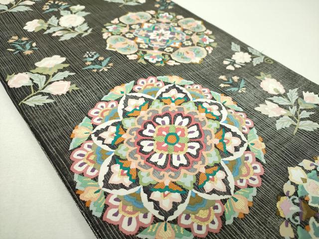 平和屋着物*極上 夏物 明綴れ 袋帯 正倉院花文 黒地 金銀糸 正絹 逸品 DABF7701ps