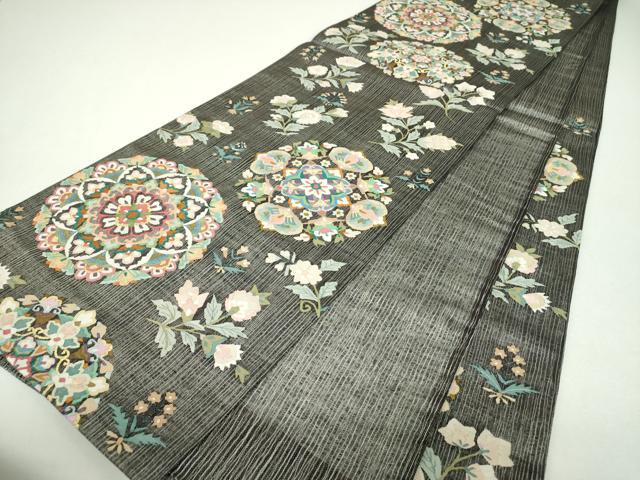 平和屋着物*極上 夏物 明綴れ 袋帯 正倉院花文 黒地 金銀糸 正絹 逸品 DABF7701ps