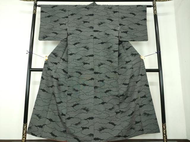平和屋着物●本塩沢 雲重ね 黒地 正絹 逸品 DABF7714ps