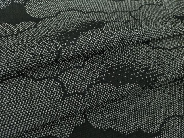平和屋着物●本塩沢 雲重ね 黒地 正絹 逸品 DABF7714ps