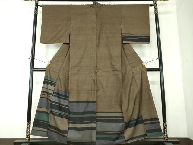 平和屋着物●本場大島紬 訪問着 9マルキ 横段文 正絹 逸品 DABF7716ps