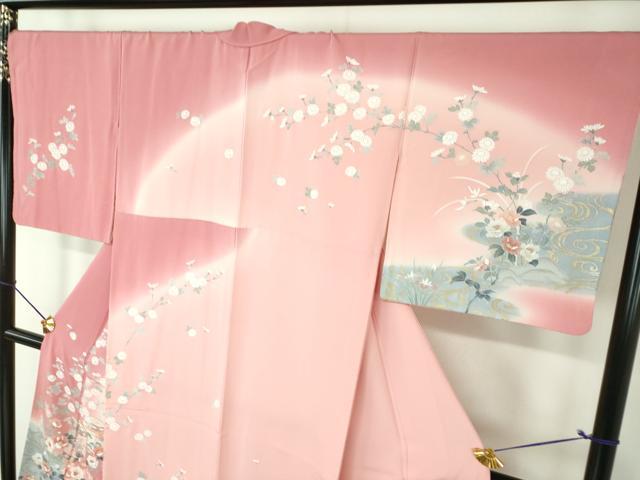 平和屋着物●訪問着 作家物 流水鴛鴦貝桶花文 暈し染め 金彩 正絹 逸品 DABF7718ps