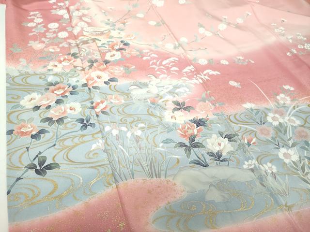 平和屋着物●訪問着 作家物 流水鴛鴦貝桶花文 暈し染め 金彩 正絹 逸品 DABF7718ps