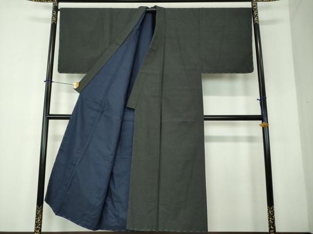 平和屋着物●男性 紬 色無地 黒地 正絹 逸品 未使用 DABF7720ps