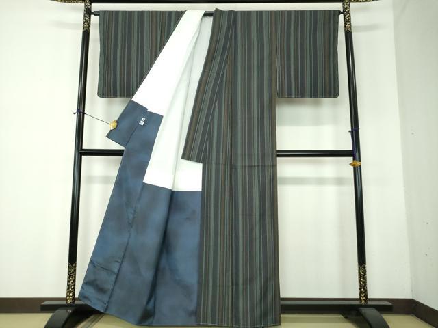平和屋着物●上質なお召 竹節 正絹 逸品 未使用 DABF7729ps