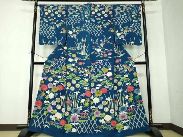 平和屋着物●訪問着 吉祥花文 鬼しぼ縮緬 正絹 逸品 DABF7739ps