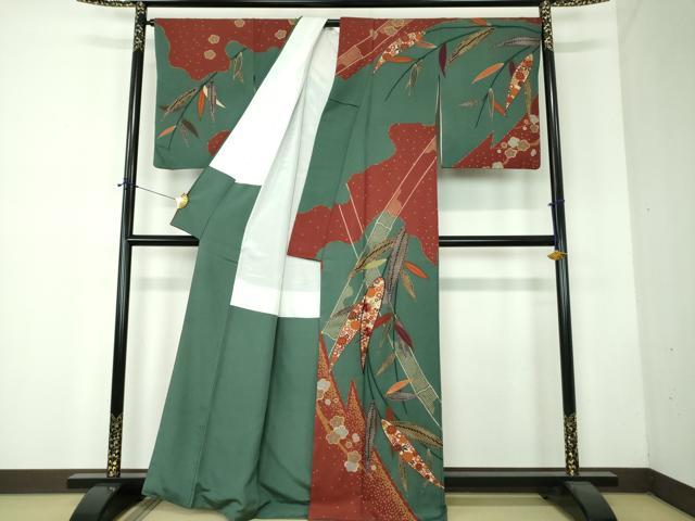 平和屋着物●訪問着 刺繍 笹竹花文 枝梅 金彩 正絹 逸品 DABF7740ps