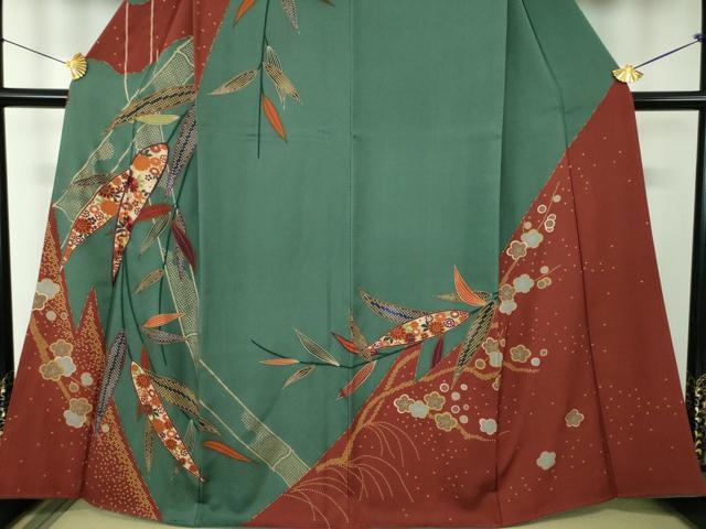 平和屋着物●訪問着 刺繍 笹竹花文 枝梅 金彩 正絹 逸品 DABF7740ps