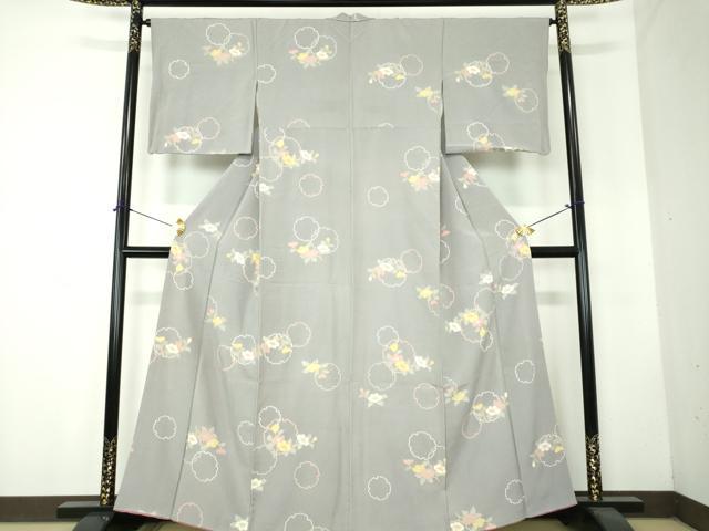 平和屋着物●上質な小紋 雪輪花文 反端付き 正絹 逸品 DABF7745ps