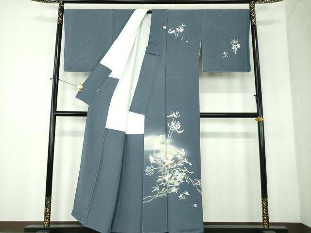 平和屋着物●京加賀友禅 百貫石峰 訪問着 草花文 暈し染め 反端付き 正絹 逸品 未使用 DABF7746ps