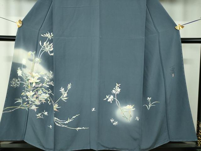 平和屋着物●京加賀友禅 百貫石峰 訪問着 草花文 暈し染め 反端付き 正絹 逸品 未使用 DABF7746ps