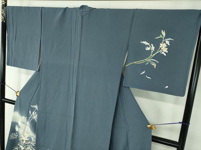 平和屋着物●京加賀友禅 百貫石峰 訪問着 草花文 暈し染め 反端付き 正絹 逸品 未使用 DABF7746ps