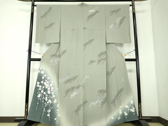 平和屋着物●十日町友禅作家 阿部佳雪 訪問着 枝垂れ桜 若松葉 暈し染め 反端付き 正絹 逸品 未使用 DABF7747ps