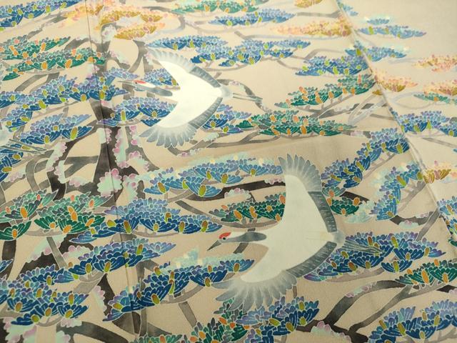 平和屋着物●本加賀友禅作家 百貫華峰 色留袖 飛鶴花松文 正絹 逸品 DABF7749ps