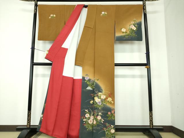 平和屋着物●ファッションデザイナー 花井幸子 訪問着 刺繍 草花文 暈し染め 金彩 正絹 逸品 DABF7754ps