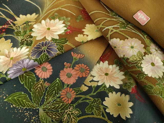 平和屋着物●ファッションデザイナー 花井幸子 訪問着 刺繍 草花文 暈し染め 金彩 正絹 逸品 DABF7754ps