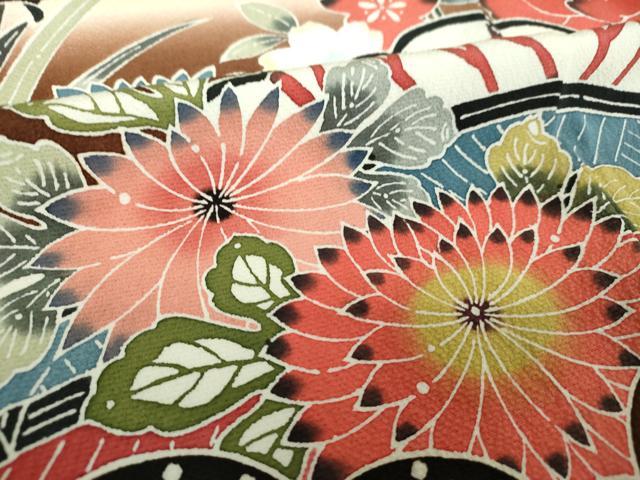 平和屋着物●豪華振袖 紅型 枝垂れ桜 流水花鳥文 暈し染め 正絹 逸品 DABF7759ps