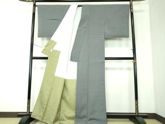 平和屋着物●上質な小紋 紬地 縞 正絹 逸品 未使用 DABF7787ps