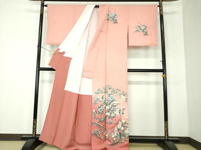 平和屋着物●訪問着 流水花文 暈し染め 銀彩 正絹 逸品 DABF7793ps