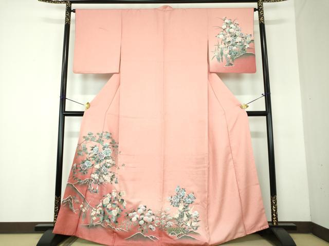 平和屋着物●訪問着 流水花文 暈し染め 銀彩 正絹 逸品 DABF7793ps