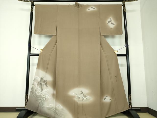 平和屋着物●伝統工芸士 森勇雄 訪問着 手描き 立波風景 暈し染め 正絹 逸品 未使用 DABF7794ps