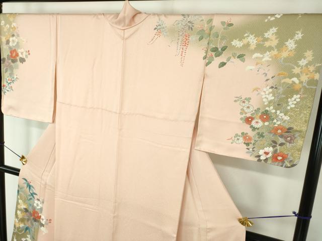 平和屋着物●訪問着 草花文 暈し染め 金彩 正絹 逸品 未使用 DABF7795ps