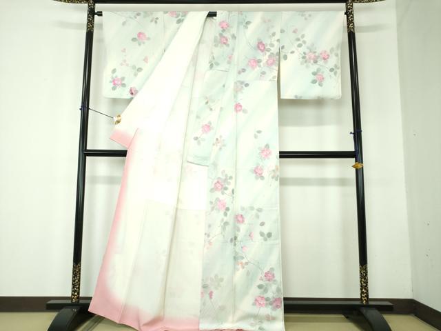 平和屋着物●上質な小紋 手描き 草花文 暈し染め 正絹 逸品 DABF7801ps