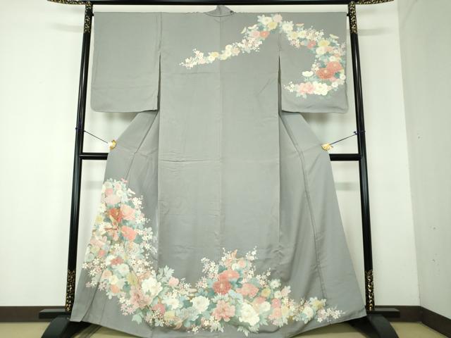 平和屋着物●訪問着 駒刺繍 花鳥文 金彩 正絹 逸品 未使用 DABF7802ps