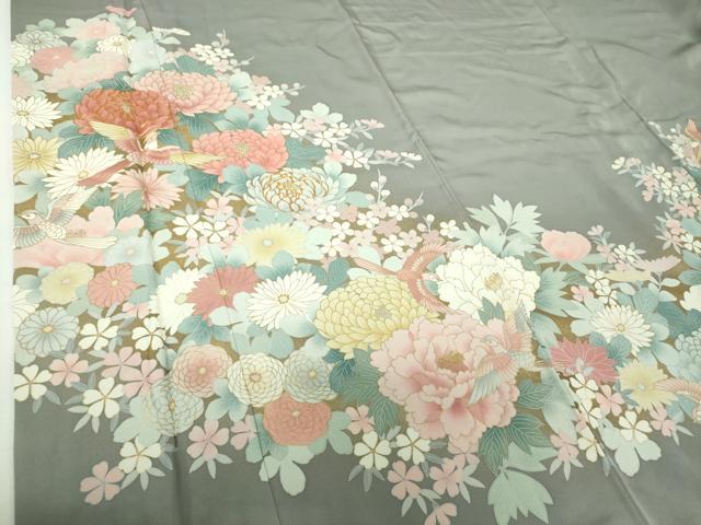 平和屋着物●訪問着 駒刺繍 花鳥文 金彩 正絹 逸品 未使用 DABF7802ps