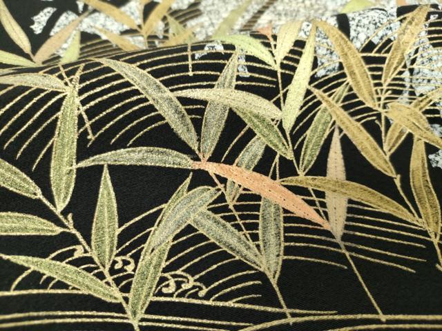 平和屋着物●訪問着 立波草葉文 草花シルエット たたき染め 金彩 正絹 逸品 DABF7803ps