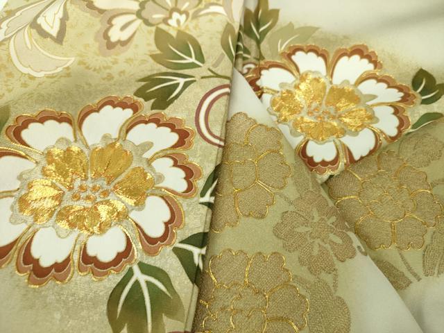 平和屋着物●豪華色留袖 駒刺繍 牡丹唐草 暈し染め 金彩 正絹 逸品 DABF7811ps