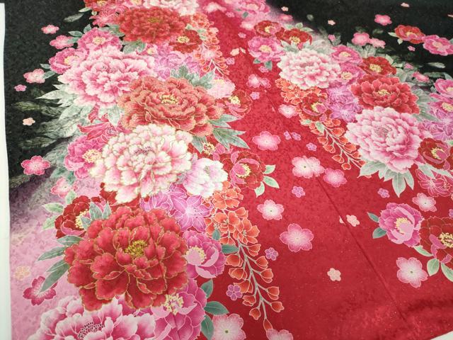平和屋着物●豪華振袖 刺繍 舞桜 草花文 暈し染め 金糸 銀通し地 正絹 逸品 DABF7813ps