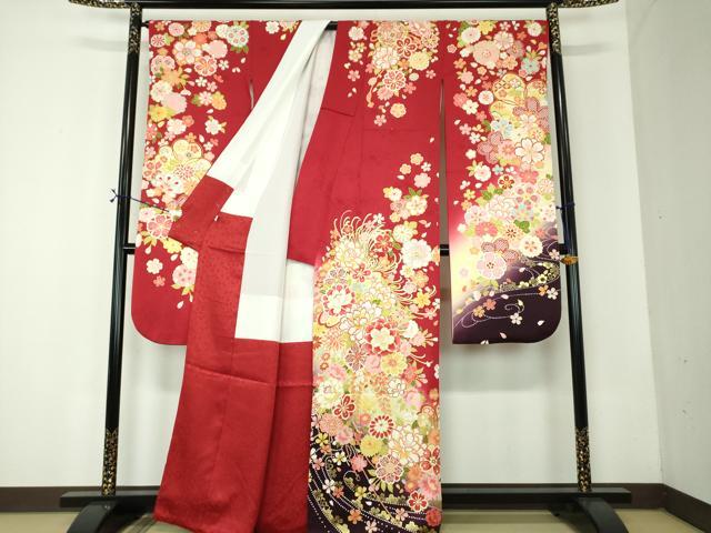 平和屋着物●豪華振袖 刺繍 舞桜 花手毬 暈し染め 金彩 正絹 逸品 DABF7814ps