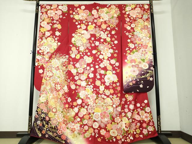 平和屋着物●豪華振袖 刺繍 舞桜 花手毬 暈し染め 金彩 正絹 逸品 DABF7814ps