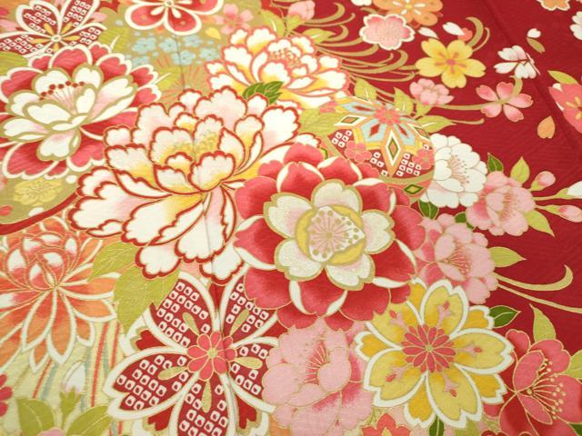 平和屋着物●豪華振袖 刺繍 舞桜 花手毬 暈し染め 金彩 正絹 逸品 DABF7814ps