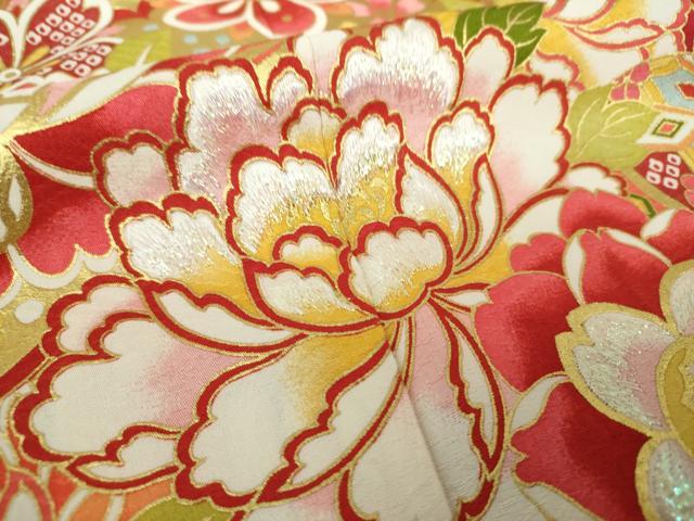平和屋着物●豪華振袖 刺繍 舞桜 花手毬 暈し染め 金彩 正絹 逸品 DABF7814ps