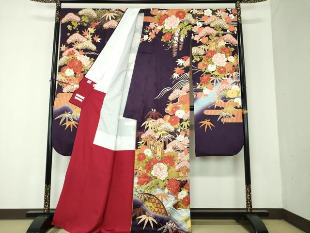 平和屋着物●極上 ブライダルファッションデザイナー・桂由美 振袖 駒刺繍 松竹梅 御所車籬花文 暈し染め 金彩 正絹 逸品 DABF7816ps