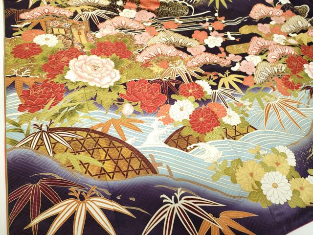 平和屋着物●極上 ブライダルファッションデザイナー・桂由美 振袖 駒刺繍 松竹梅 御所車籬花文 暈し染め 金彩 正絹 逸品 DABF7816ps