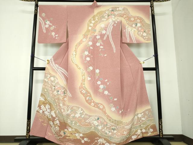平和屋着物●訪問着 絞り 道長吉祥花文 暈し染め 金彩 正絹 逸品 DABF7818ps