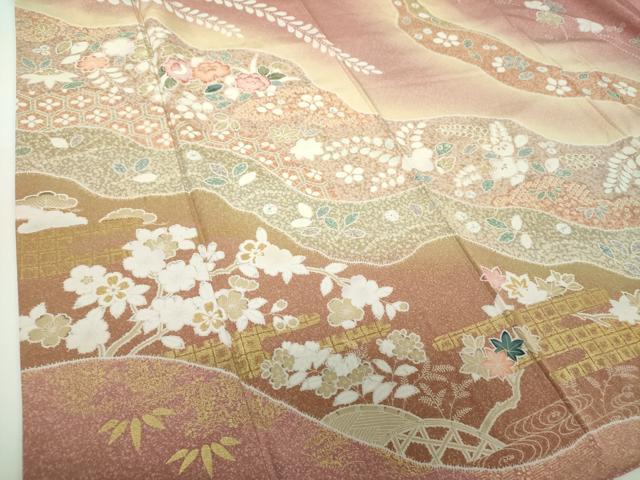 平和屋着物●訪問着 絞り 道長吉祥花文 暈し染め 金彩 正絹 逸品 DABF7818ps