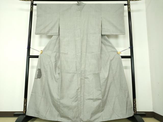 平和屋着物●色留訪問着 紬地 黒猫 正絹 逸品 DABF7825ps