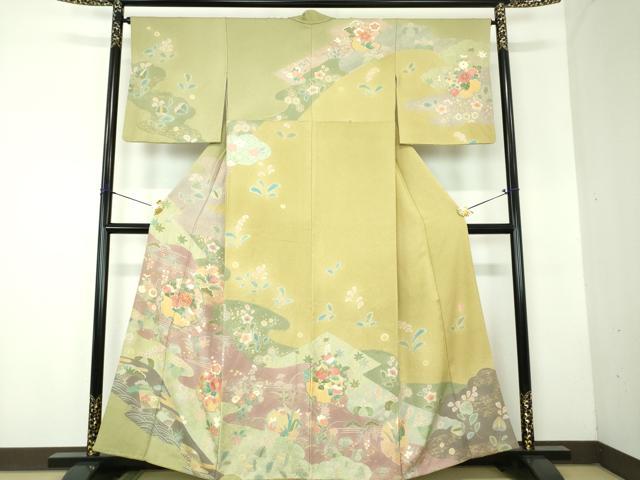 平和屋着物●訪問着 作家物 駒刺繍 絞り 雪輪吉祥花文 金彩 正絹 逸品 DABF7827ps
