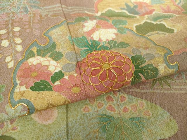 平和屋着物●訪問着 作家物 駒刺繍 絞り 雪輪吉祥花文 金彩 正絹 逸品 DABF7827ps