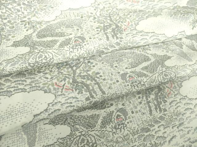 平和屋着物●本場大島紬 白大島 9マルキ 雲取り人物風景 正絹 逸品 DABF7828ps