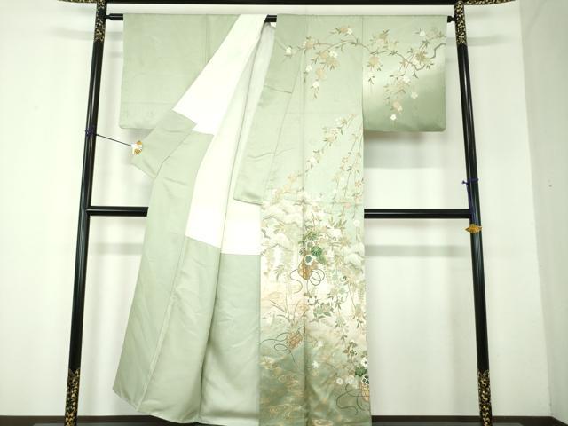 平和屋着物●訪問着 枝垂れ桜 花籠文 暈し染め 金彩 正絹 逸品 DABF7842ps