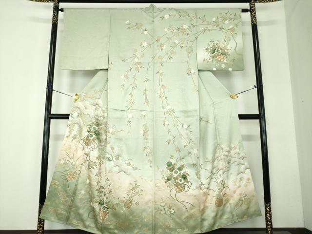 平和屋着物●訪問着 枝垂れ桜 花籠文 暈し染め 金彩 正絹 逸品 DABF7842ps