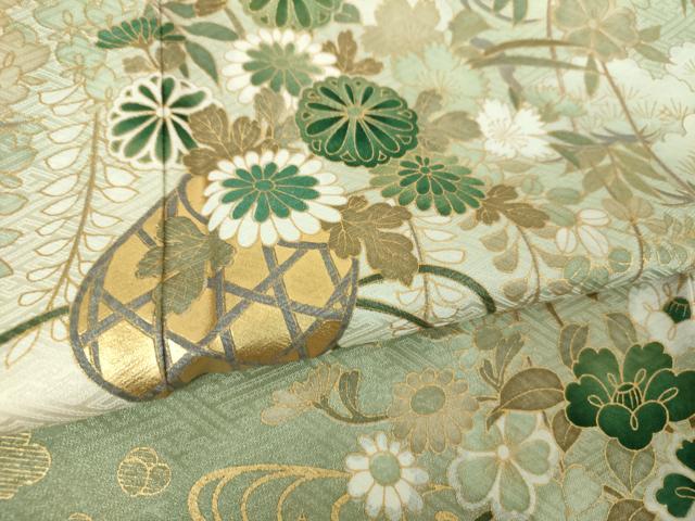平和屋着物●訪問着 枝垂れ桜 花籠文 暈し染め 金彩 正絹 逸品 DABF7842ps
