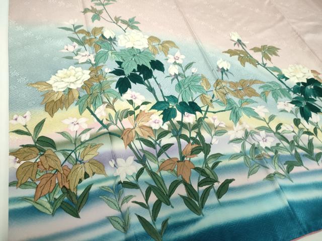 平和屋着物●二代目清次郎 手描き 訪問着 草花文 暈し染め ロング丈 正絹 逸品 DABF7843ps