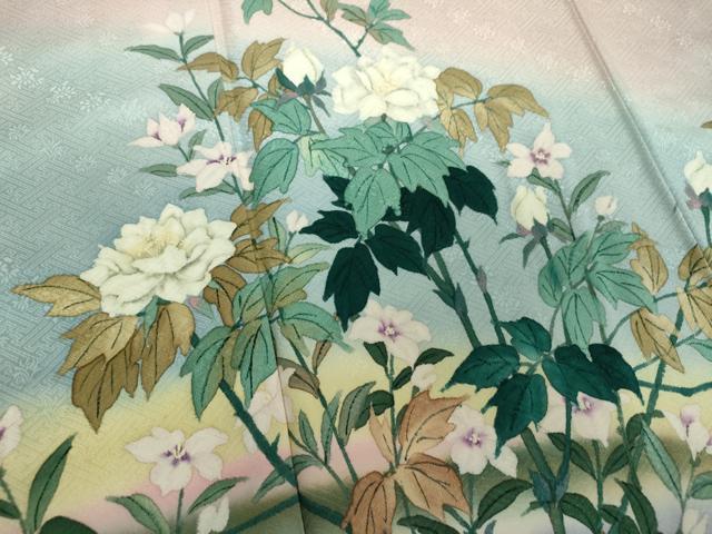 平和屋着物●二代目清次郎 手描き 訪問着 草花文 暈し染め ロング丈 正絹 逸品 DABF7843ps