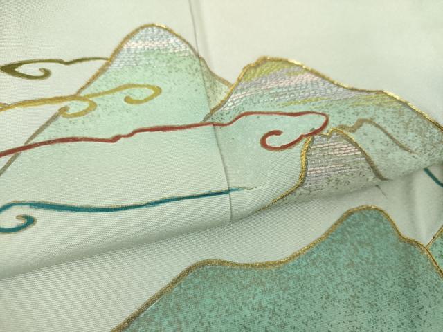 平和屋着物●訪問着 駒刺繍 遠山文 暈し染め 金彩 正絹 逸品 DABF7844ps